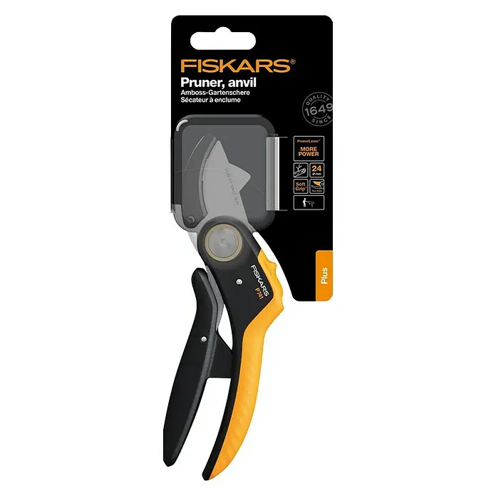 Fiskars Plus Gartenschere PowerLever P741 - Amboss, Max. Aststärke: 24 mm - Draufsicht