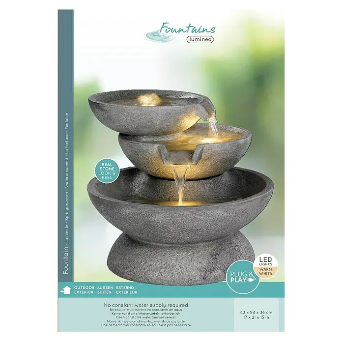 Fuente LED Lioni - 43 x 54 x 38 cm, Gris, Fuente LED - Vista frontal