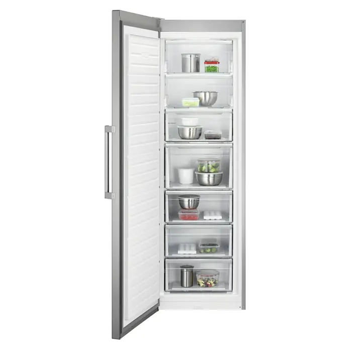 AEG Congelador AGB728E3NX - Contenido útil total: 279 l, 65 x 59,5 x 186 cm, Acero inoxidable - Vista angular