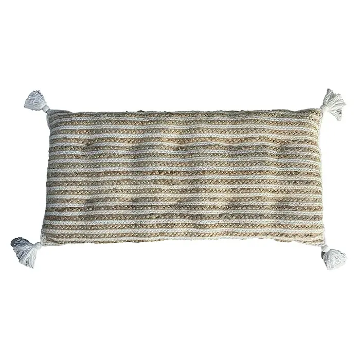Cojín Yute Rayas - Blanco y natural, 90 x 40 cm, 100% algodón - Vista frontal