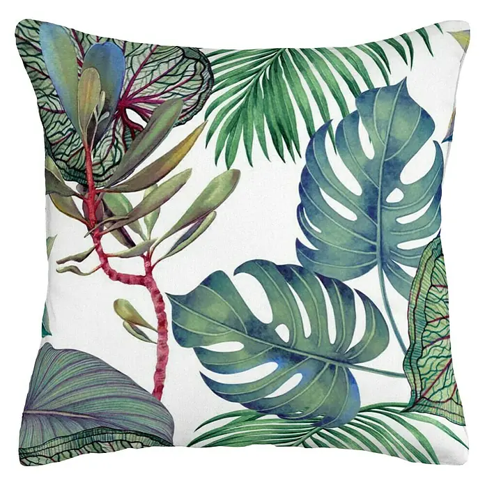 Cojín Estampado Hojas - Multicolor, 45 x 45 cm, 50 % algodón, 50 % poliéster - Vista frontal