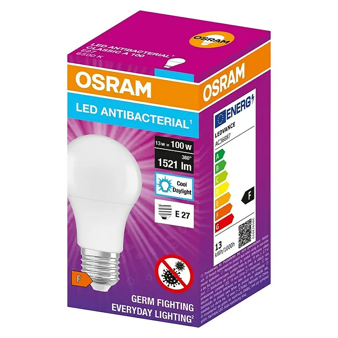 Osram LED antibakterijska žarulja - E27, Hladna bijela - Dijagonalni pogled