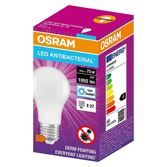 Osram LED antibakterijska žarulja - E27, Hladna bijela - Dijagonalni pogled