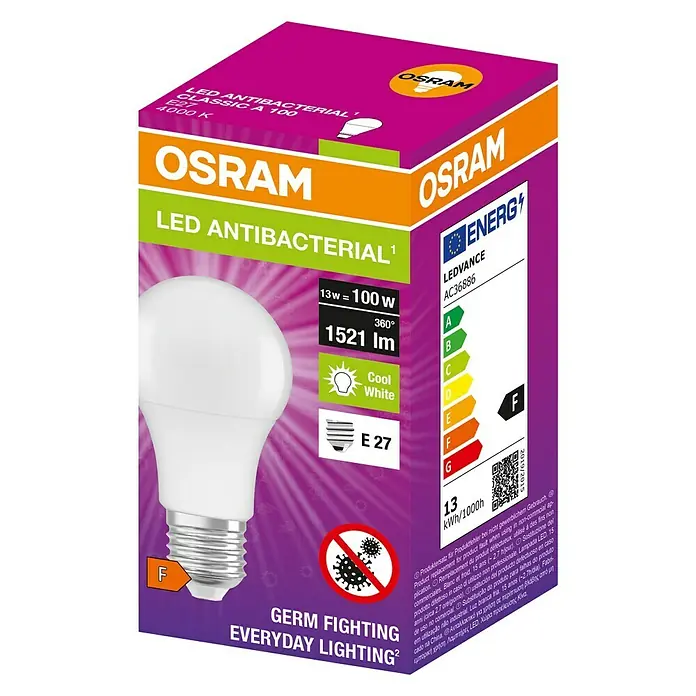 Osram LED antibakterijska žarulja - E27, Hladna bijela - Dijagonalni pogled