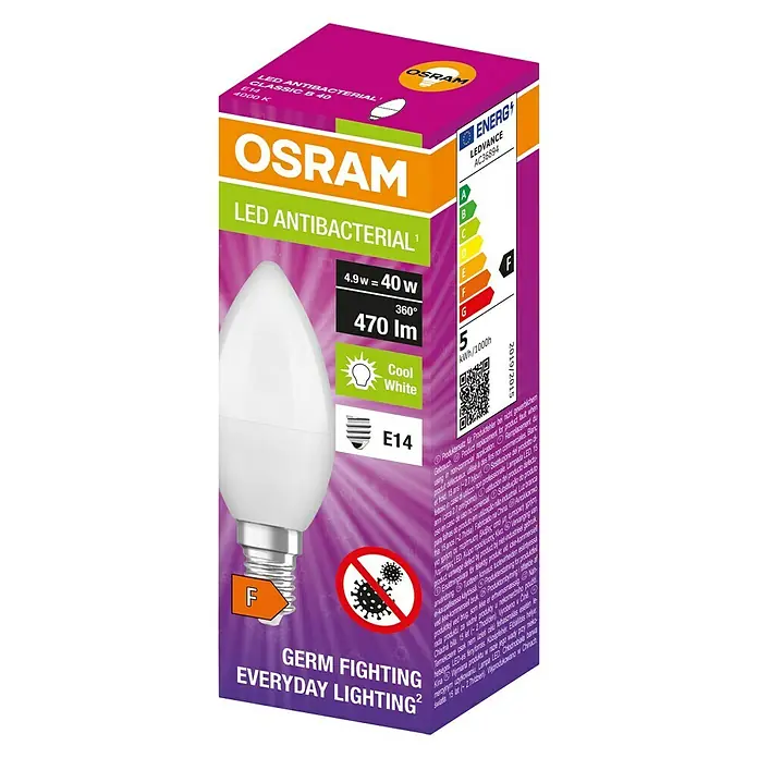 Osram LED antibakterijska žarulja - E14, Neutralno bijelo - Dijagonalni pogled