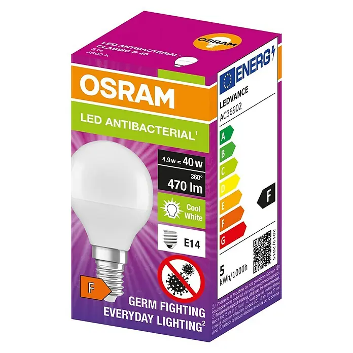 Osram LED antibakterijska žarulja - E14, Neutralno bijelo - Dijagonalni pogled