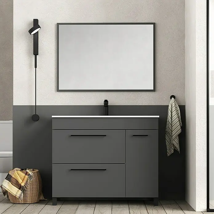 Mueble de lavabo Tabarca - L x An x Al: 44,6 x 100 x 83,3 cm, Antracita, Mate - Foto ambiente