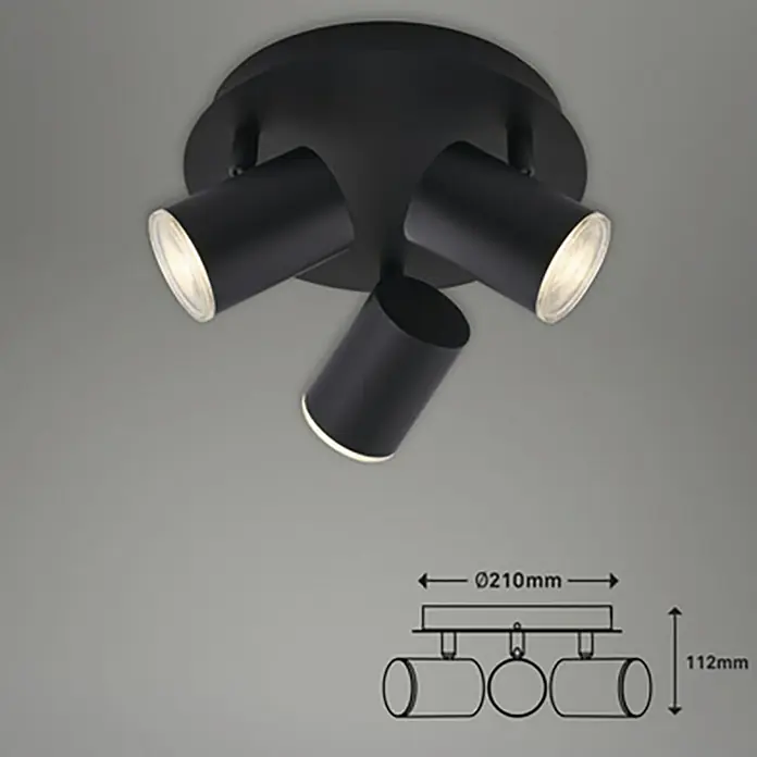 Briloner Regleta Banyo - 15 W, x 3, L x An x Al: 21 x 21 x 11,2 cm, GU10, Negro - Dibujo técnico
