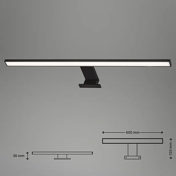 Briloner Aplique LED para espejo Dun - 8 W, L x An x Al: 10 x 60 x 3,6 cm, Blanco neutro - Dibujo técnico