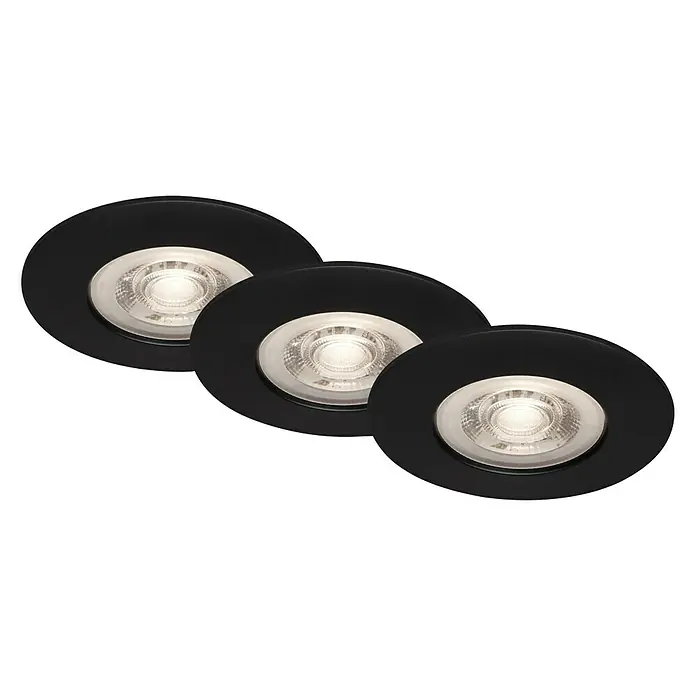Briloner Set de focos LED empotrables redondos Kulana - 15 W, x 3, Ø x Al: 9 x 2,5 cm, Negro, Blanco cálido - Vista ascendente