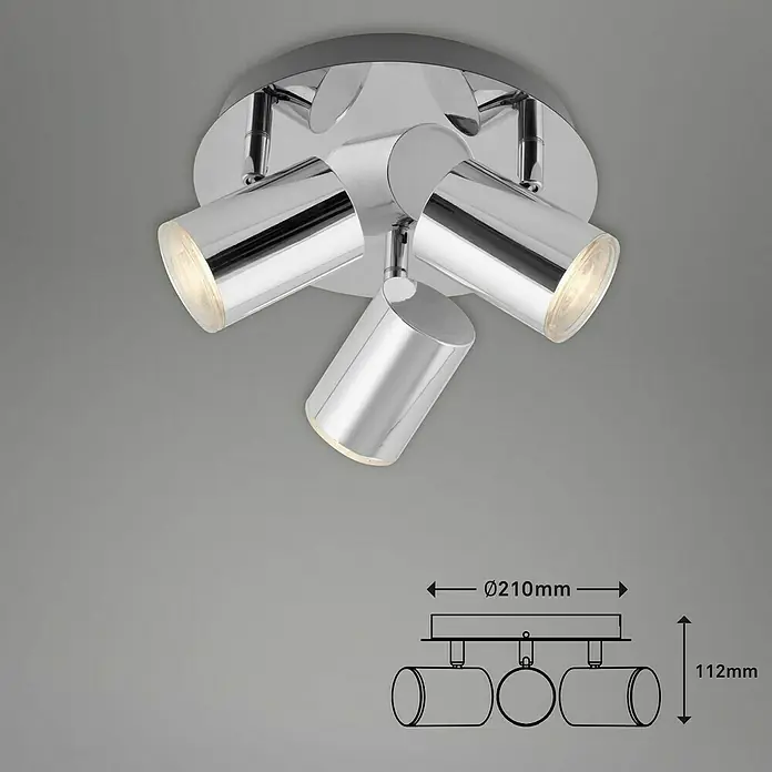 Briloner Regleta Banyo - 15 W, x 3, L x An x Al: 21 x 21 x 11,2 cm, GU10, Cromo - Dibujo técnico