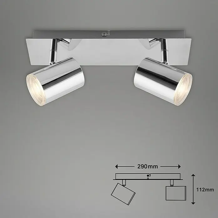 Briloner Regleta Banyo - 10 W, x 2, L x An x Al: 9,9 x 29 x 11,2 cm, GU10, Cromo - Dibujo técnico