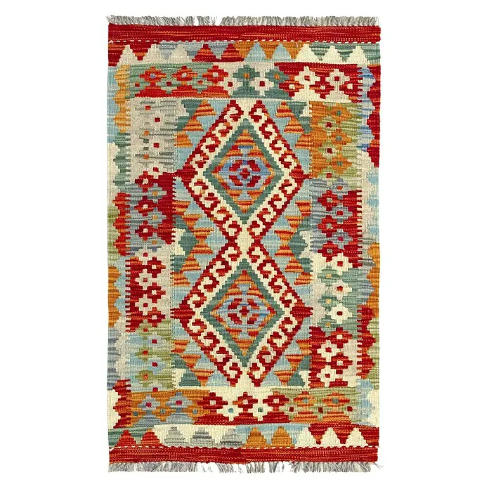 Alfombra de pelo corto Kilim Herat - Multicolor, 80 x 120 cm, 100% lana - Vista frontal
