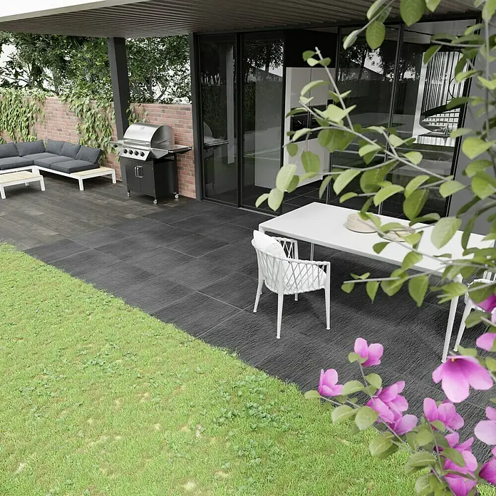 Terrassenfliese Slate Black - 60 x 60 x 2 cm, Schwarz, Matt - Stimmungsaufnahme