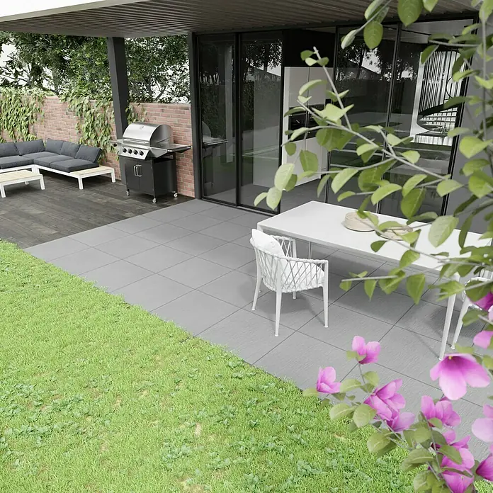 Terrassenfliese Slate Grey - 60 x 60 x 2 cm, Grau, Matt - Stimmungsaufnahme