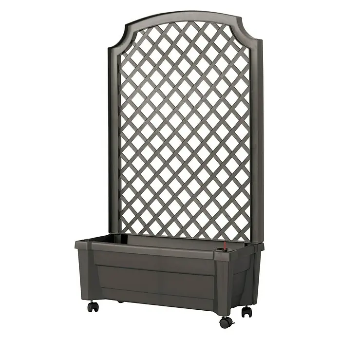 KHW Pflanzkasten Calypso - Außenmaß (L x B x H): 79 x 35 x 134 cm, Kunststoff, Anthrazit, Mit Rankgitter - Diagonale Ansicht