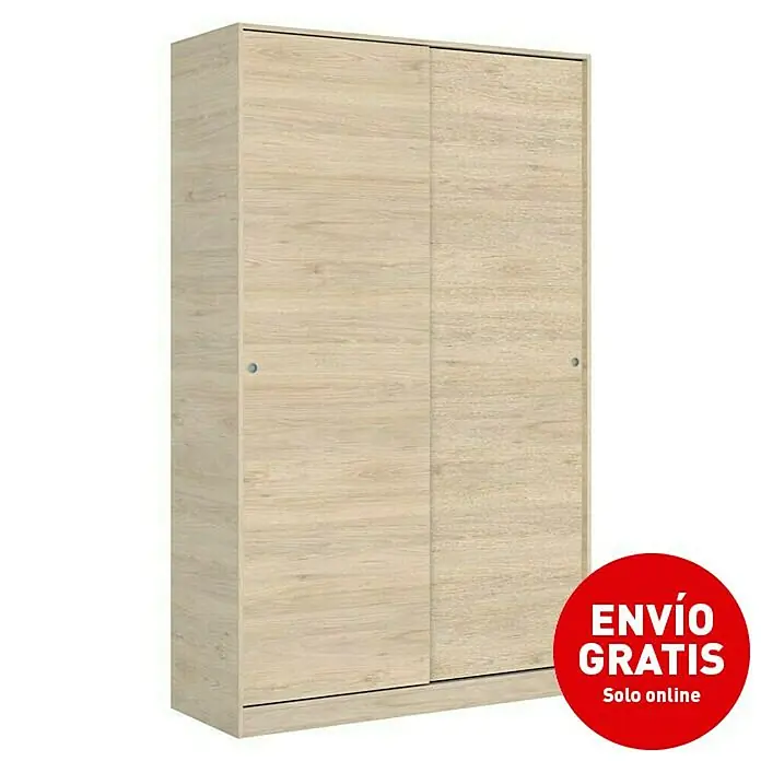 Armario para ropa con puertas correderas Slide - L x An x Al: 50 x 120 x 204 cm, Natural - Vista angular