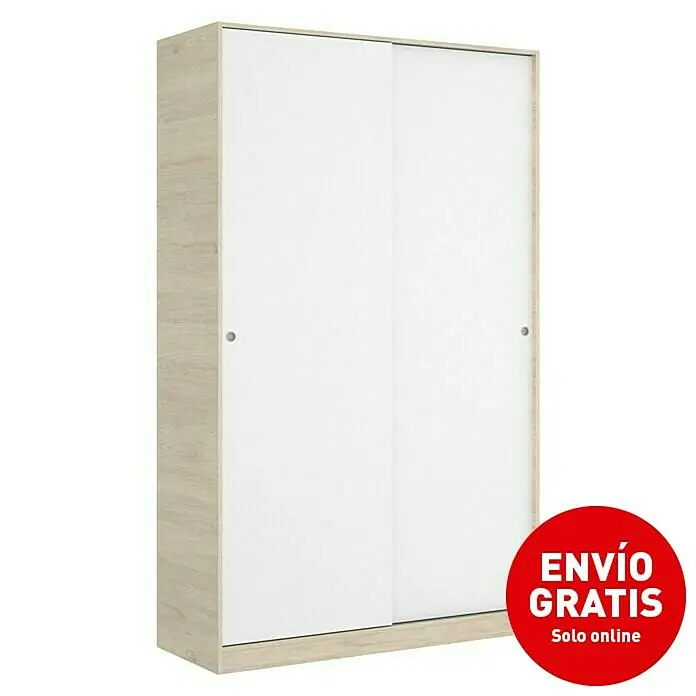 Armario para ropa con puertas correderas Slide - L x An x Al: 50 x 120 x 204 cm, Blanco/Natural - Vista angular