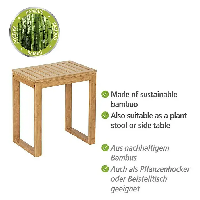 Wenko Bambusa Badhocker - B x H: 40 x 30 cm, Bambus - Skizze
