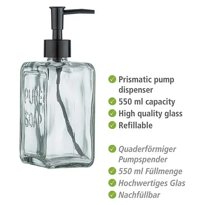Wenko Seifenspender Pure Soap - Glas, Transparent - Skizze