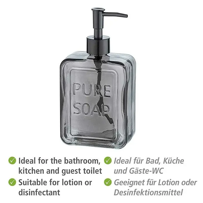 Wenko Seifenspender Pure Soap - Glas, Grau - Skizze