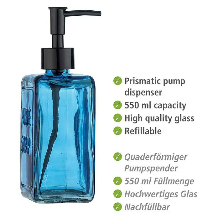 Wenko Seifenspender Pure Soap - Glas, Blau - Skizze