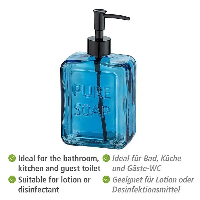 Wenko Seifenspender Pure Soap - Glas, Blau - Skizze