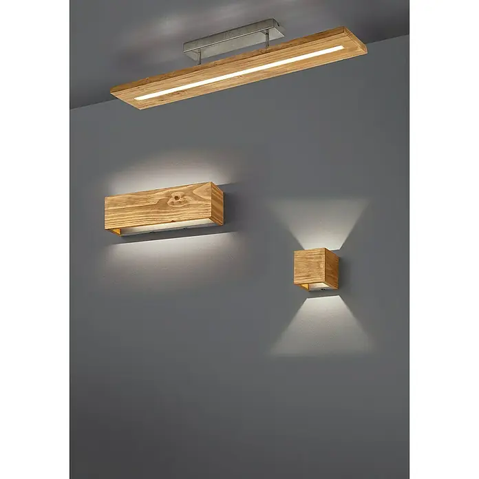 Trio Lighting Brad Plafón LED para pared y techo Brad - 13 W, L x An x Al: 11 x 37 x 11 cm, Madera, Blanco cálido - Foto ambiente