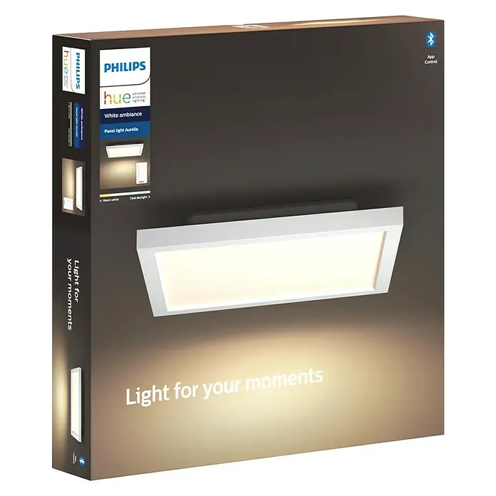 Philips Hue LED-Panel Aurelle - 46,5 W, L x B x H: 30 x 30 x 4,6 cm, Weiß, Warmweiß - Diagonale Ansicht