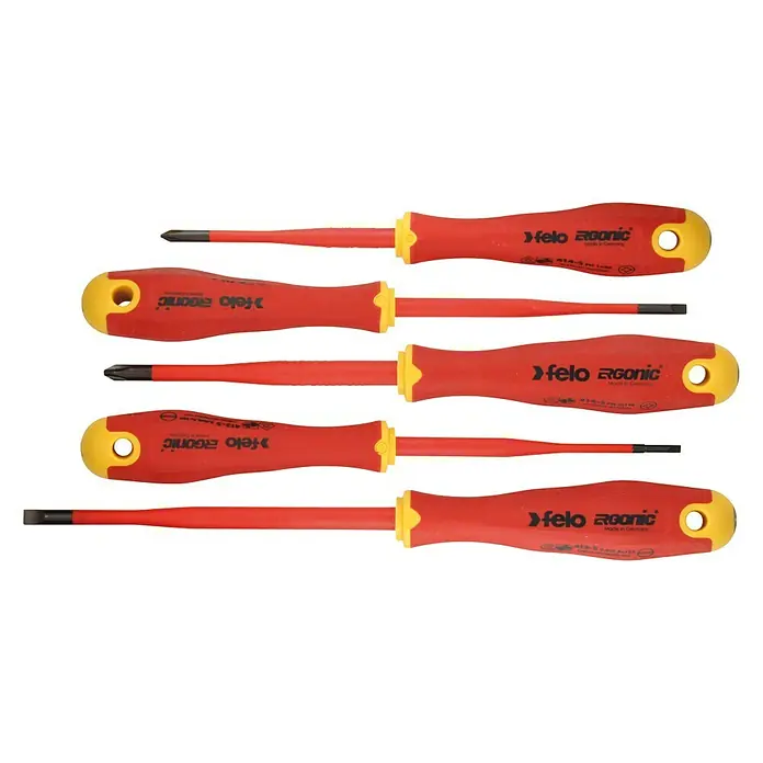 Felo Schraubendreher-Satz ERGONIC® VDE E-Slim - 5 -tlg., Geeignet für: Schlitz und Kreuzschlitz PH - Ansicht von oben