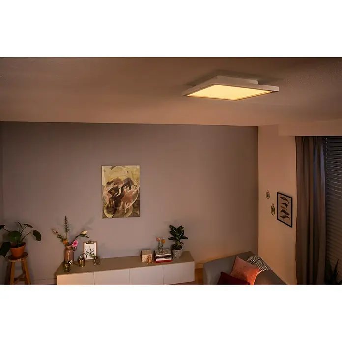 Philips Hue LED-Panel Aurelle - 46,5 W, L x B x H: 30 x 30 x 4,6 cm, Weiß, Warmweiß - Stimmungsaufnahme