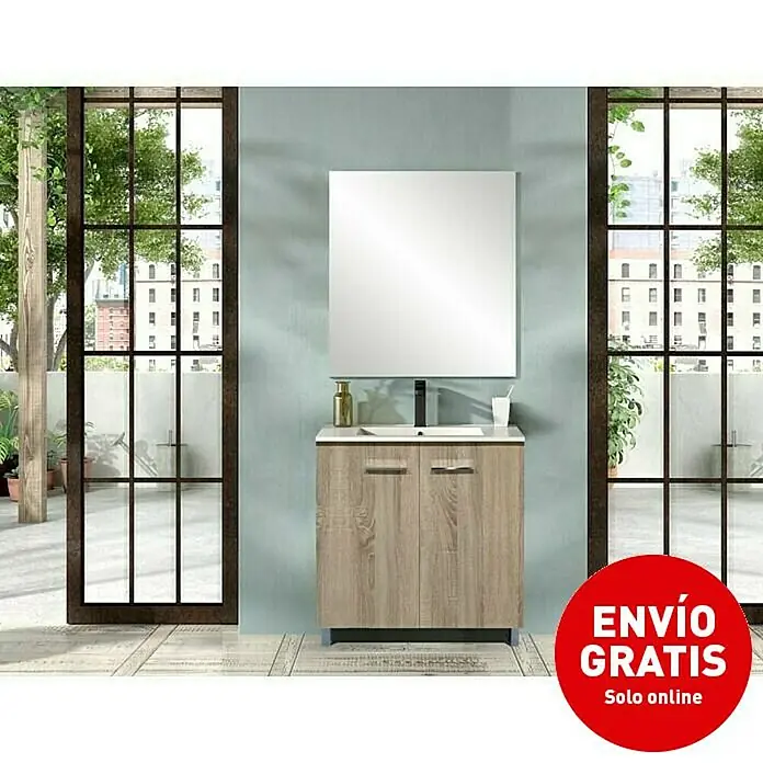 Conjunto de mueble de baño Smart - 80 cm, 3 piezas, Roble cambrian - Foto ambiente