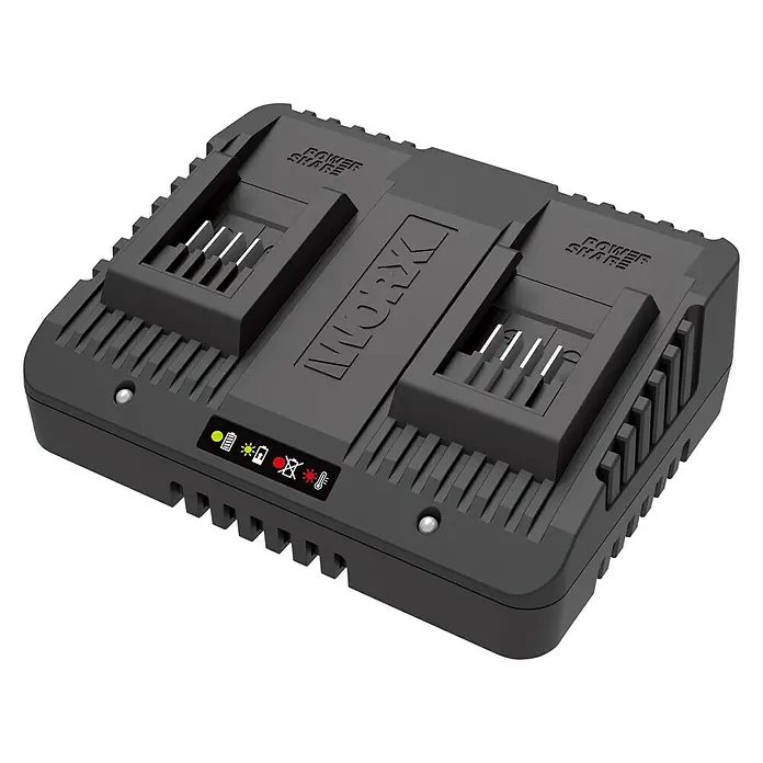 Worx PowerShare Dual-Ladegerät WA3772 - 20 V, Passend für: alle 20 V Akkus von Worx Geräten - Diagonale Ansicht