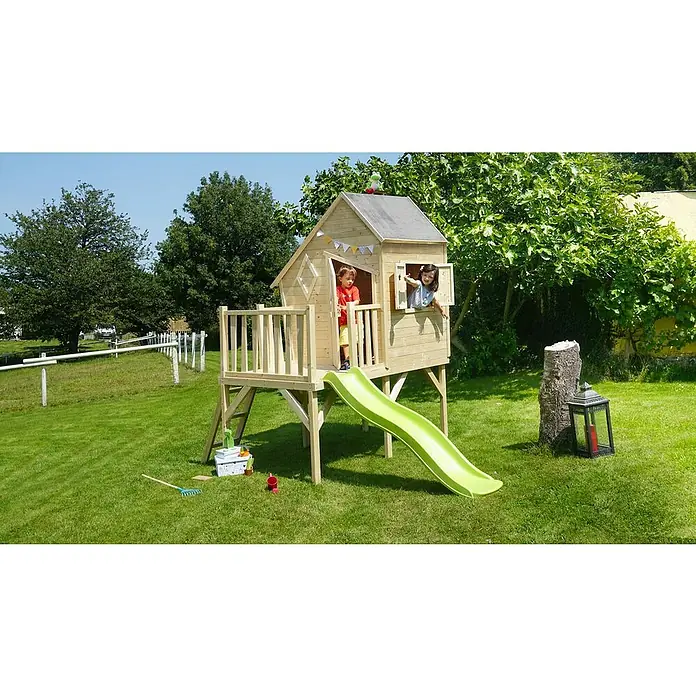 Soulet Caseta infantil Lully - Madera, 263 x 255 x 258 cm, Natural, Con tobogán - Producto en uso