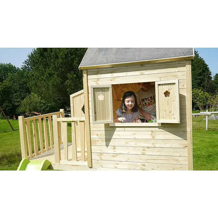 Soulet Caseta infantil Lully - Madera, 263 x 255 x 258 cm, Natural, Con tobogán - Foto ambiente