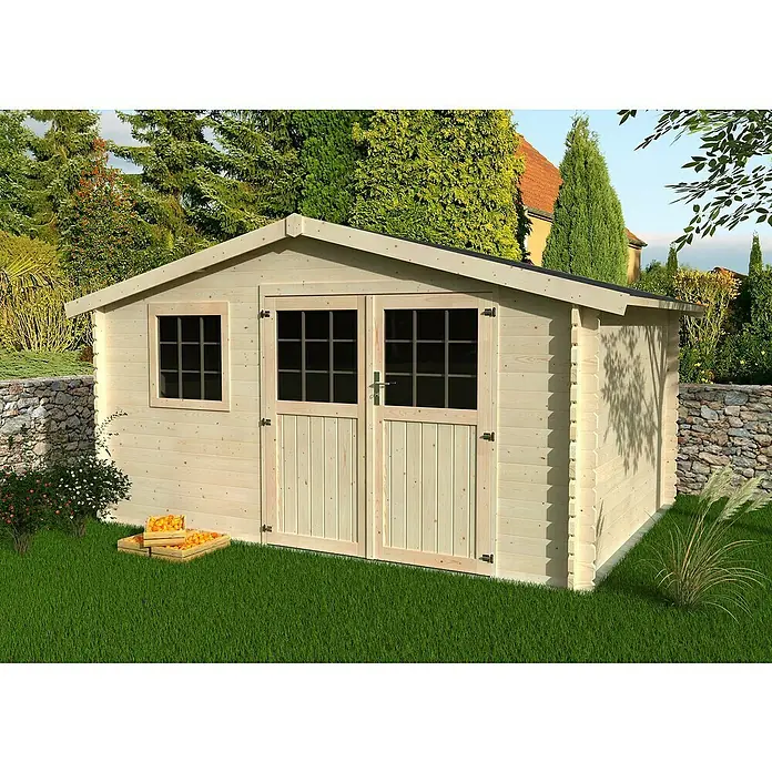 Décor et Jardin Caseta de madera Valerian - L x An: 414 x 303 cm, Abeto nórdico, Espesor de pared: 34 mm, Blanco - Foto ambiente