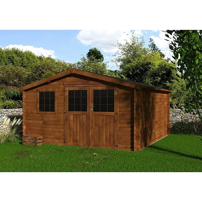 Décor et Jardin Caseta de madera Vallauris - L x An: 414 x 403 cm, Espesor de pared: 34 mm, Marrón - Foto ambiente