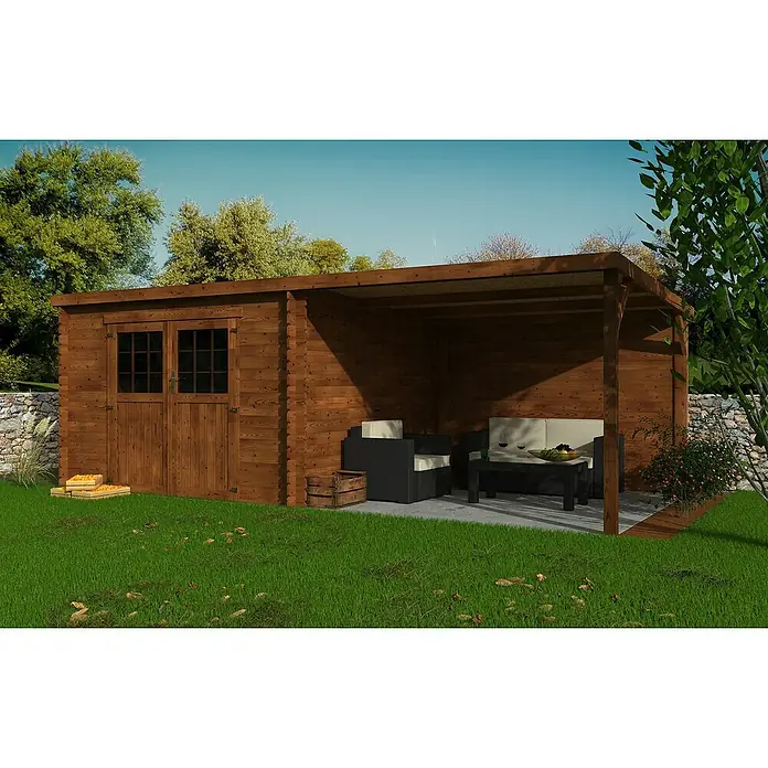 Décor et Jardin Caseta de madera Eden N1 - L x An: 610 x 301 cm, Espesor de pared: 28 mm, Marrón - Foto ambiente