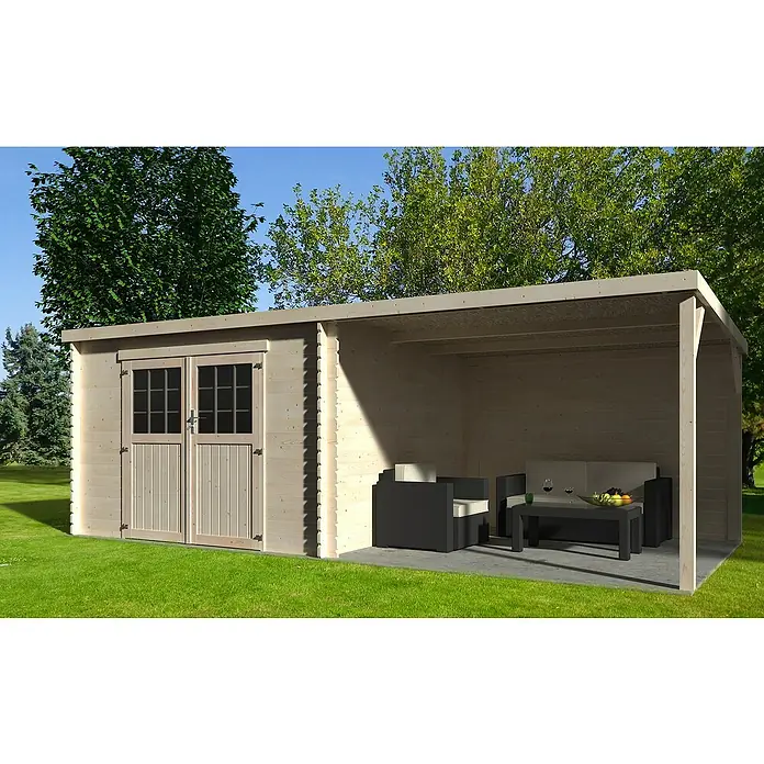 Décor et Jardin Caseta de madera Eden N1 - L x An: 610 x 301 cm, Espesor de pared: 28 mm, Blanco - Foto ambiente