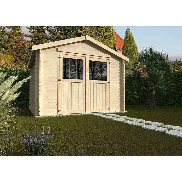 Décor et Jardin Caseta de madera Valodeal - L x An: 317 x 313 cm, Espesor de pared: 34 mm, Blanco crema - Foto ambiente