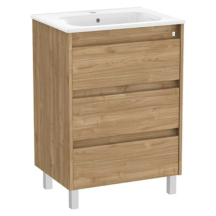 Roca Conjunto de mueble de baño Sagano - 60 cm, 2 piezas, Nogal, Mate, 3 cajones - Vista angular