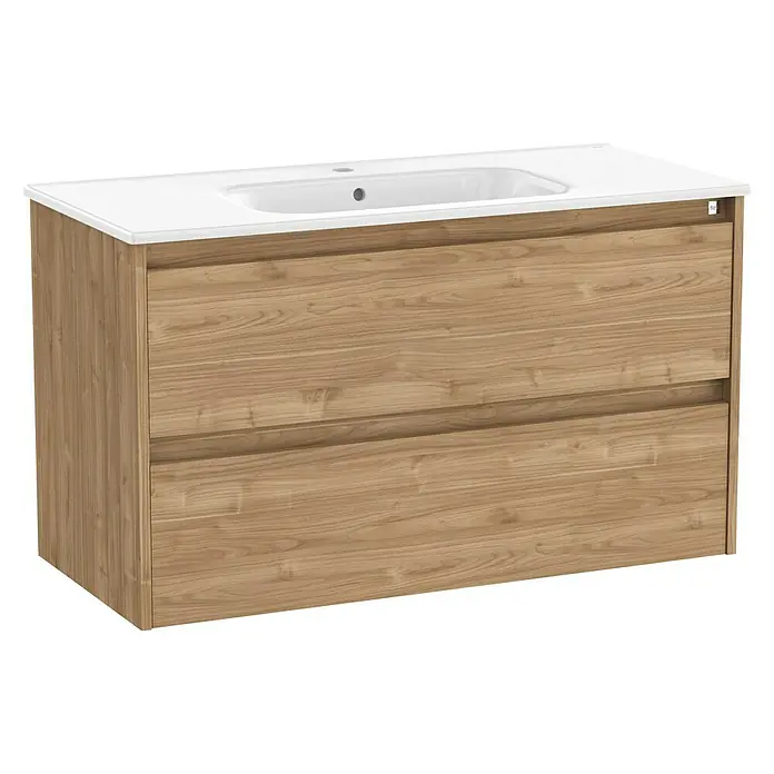 Roca Conjunto de mueble de baño Sagano - 100 cm, 2 piezas, Nogal, Mate, 2 cajones - Vista angular