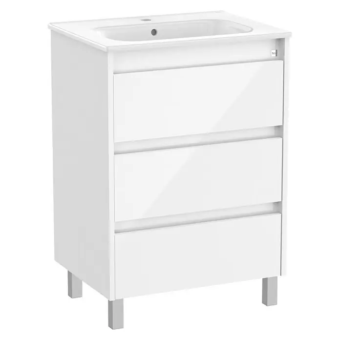 Roca Conjunto de mueble de baño Sagano - 60 cm, 2 piezas, Blanco, Brillo, 3 cajones - Vista angular