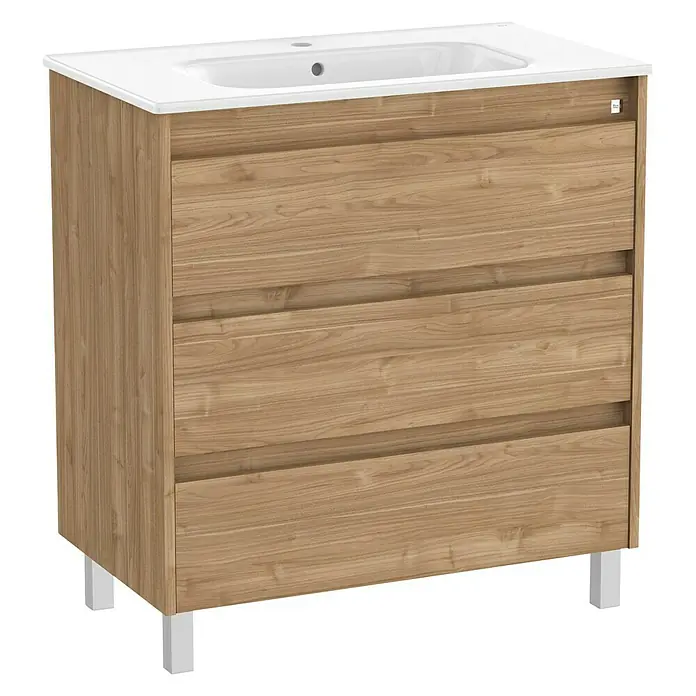 Roca Conjunto de mueble de baño Sagano - 80 cm, 2 piezas, Nogal, Mate, 3 cajones - Vista angular