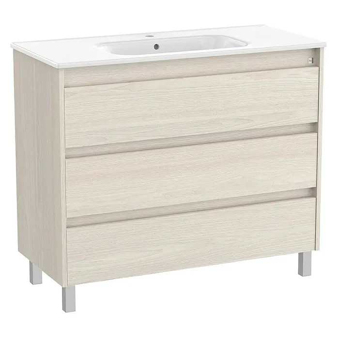 Roca Conjunto de mueble de baño Sagano - 100 cm, 2 piezas, Nordic ash, Mate, 3 cajones - Vista angular