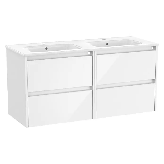 Roca Conjunto de mueble de baño Sagano - 120 cm, 2 piezas, Blanco, Brillo, 4 cajones - Vista angular