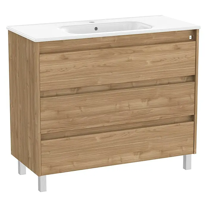 Roca Conjunto de mueble de baño Sagano - 100 cm, 2 piezas, Nogal, Mate, 3 cajones - Vista angular