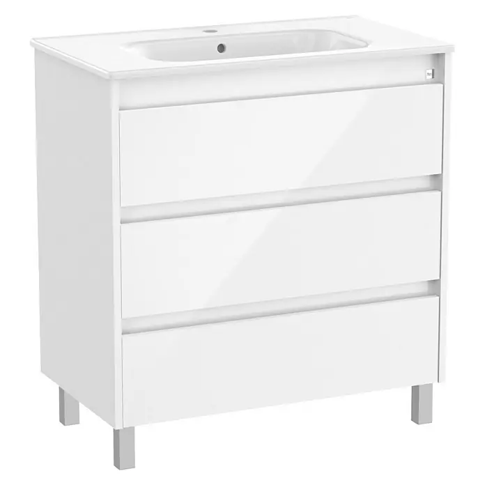 Roca Conjunto de mueble de baño Sagano - 80 cm, 2 piezas, Blanco, Brillo, 3 cajones - Vista angular