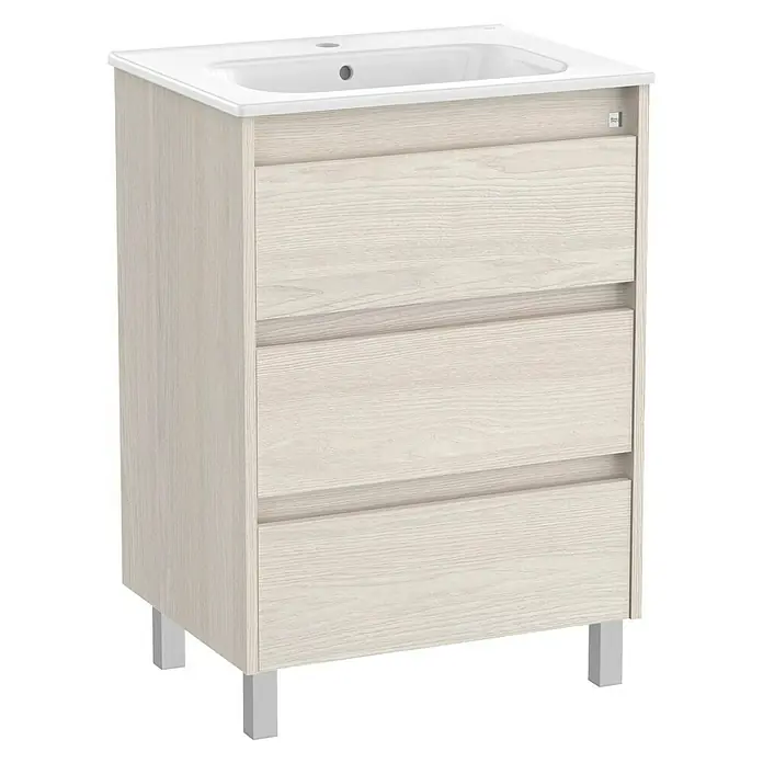 Roca Conjunto de mueble de baño Sagano - 60 cm, 2 piezas, Nordic ash, Mate, 3 cajones - Vista angular