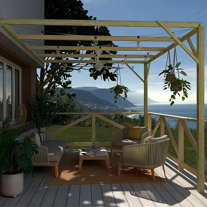 Pérgola adosada Eco - L x An: 400 x 300 cm, Natural - Foto ambiente